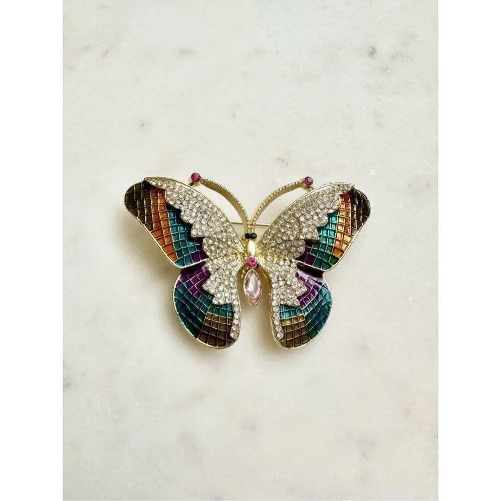 Gorgeous Multicolor rhinestone butterfly brooch ￼